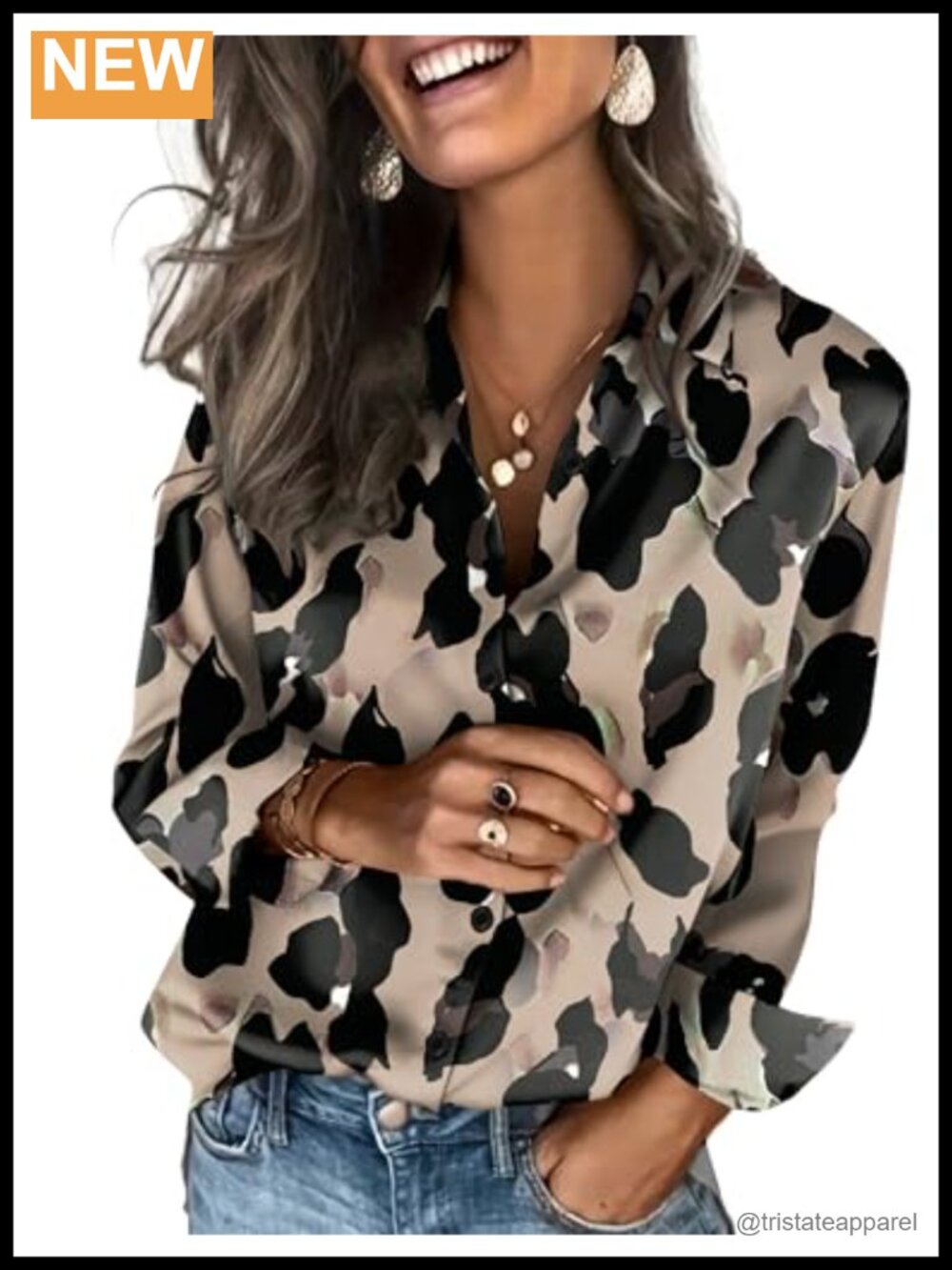 Satin Silk Feel Button Down Shirt Long Sleeve V-Neck Blouse